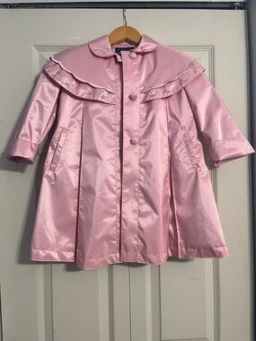 Rothschild Shimmer Pink Girls' Raincoat with Ruffled Yoke